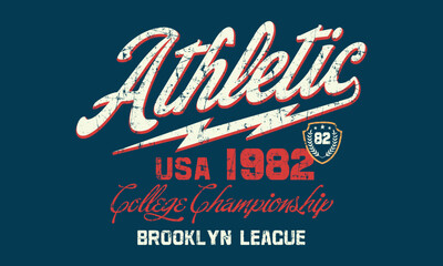 Athletics USA College Championship slogan tee typography print design. Vector t-shirt graphic or other uses.	