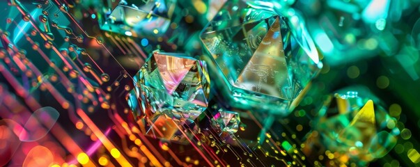 A rings gemstone in mesmerizing close up digital matrix lines weaving through the background a marriage of tradition and futurism