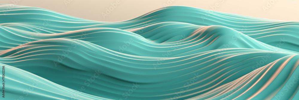 Aufkleber aqua and beige abstract wavy pattern, minimalistic relaxing and soft background. generative ai