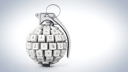 Keyboard keys form a hand grenade. 3D illustration - obrazy, fototapety, plakaty