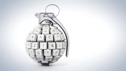 Foto auf Acrylglas Keyboard keys form a hand grenade. 3D illustration © Destina