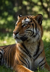 Fototapeta premium tiger, animal, cat, wildlife, wild, zoo, nature, predator, mammal, stripes, big, carnivore, bengal, siberian, head, fur, face, jungle, danger, wildcat, portrait, striped, safari, dangerous
