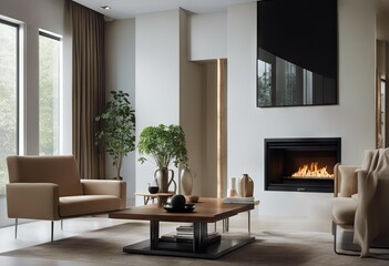 design modern room AI living style interior made Minimalist fireplace