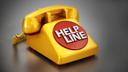 Vintage telephone with help line text. 3D illustration - 792623696