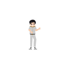 the teacher's pose is greeting teacher