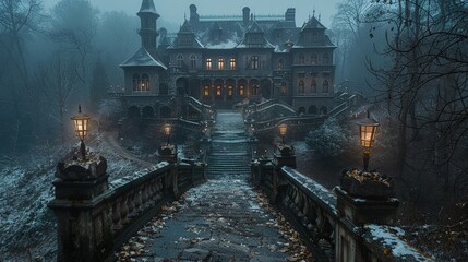 Vampire s mansion, moonlit elegance, night, gothic allure, mysterious ambiance, moonlight grace, eternal solitude
