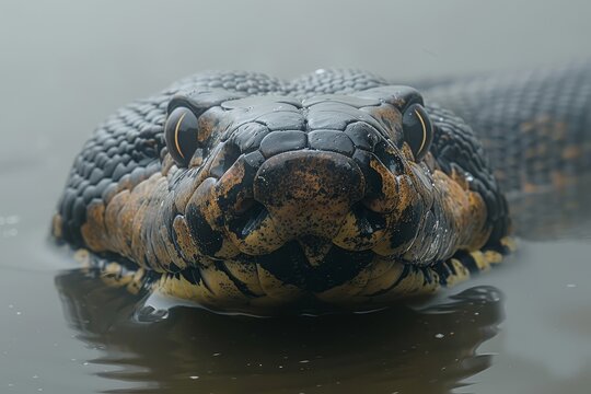 Anaconda: Swimming in murky waters, showcasing its powerful body and aquatic lifestyle.without logo and without watermark 