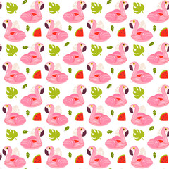 Summer floating with Flamingo inflatable float rubber ring. Seamless pattern. Vector illustration.