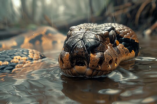 Anaconda: Swimming in murky waters, showcasing its powerful body and aquatic lifestyle.without logo and without watermark 