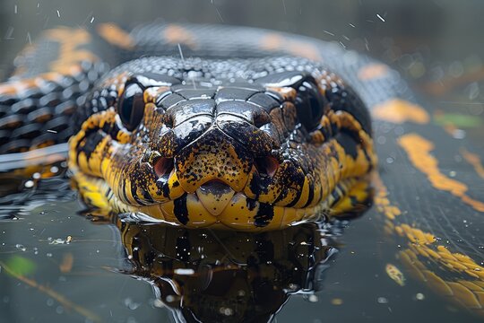 Anaconda: Swimming in murky waters, showcasing its powerful body and aquatic lifestyle.without logo and without watermark 
