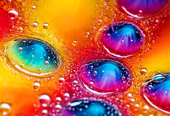 Bright abstract colorful background with drops, splash and bubbles