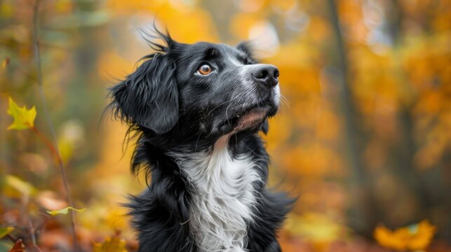 Energetic Stabyhoun Dog Frolicking in Fall
