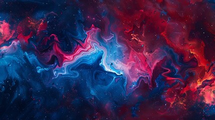Vibrant abstract cosmic swirl with a dynamic blend of blue and red hues - obrazy, fototapety, plakaty