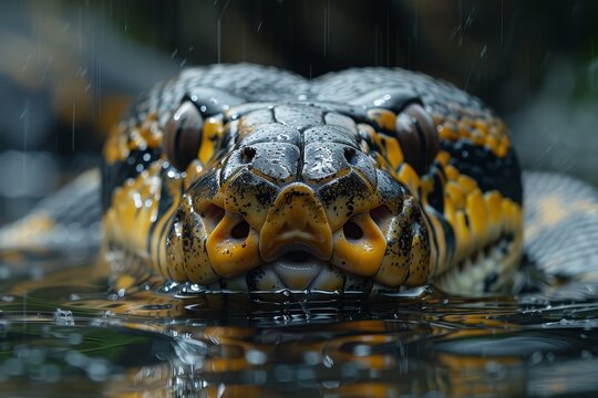 Anaconda: Swimming in murky waters, showcasing its powerful body and aquatic lifestyle.without logo and without watermark 