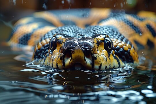 Anaconda: Swimming in murky waters, showcasing its powerful body and aquatic lifestyle.without logo and without watermark 