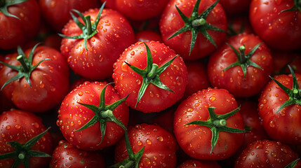 Fresh tomatoes pattern background for market. Close-up tomato texture for sale poster and packaging.