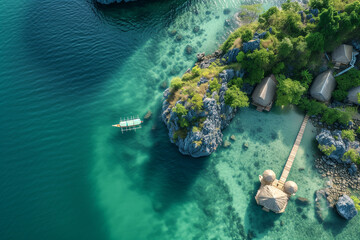 Aerial View of a Secluded Tropical Island Resort Generative AI image