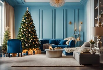 room interior tree christmas blue living Festive