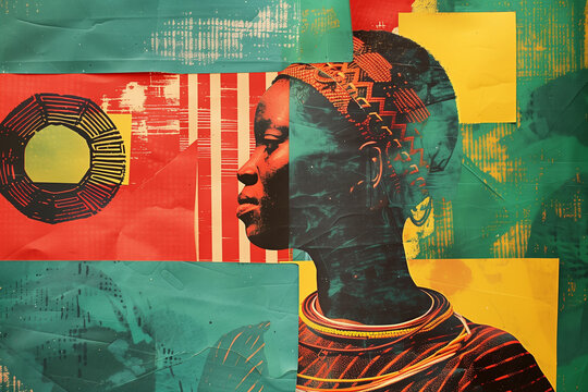 Evocative African collage art with vibrant colors. Generative AI image