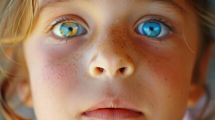 A childs face lights up with wonder their eyes wide and their mouth slightly open. .