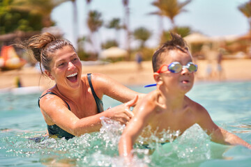 Photo of relaxing vacation in Egypt Hurghada mother with son - 792632409