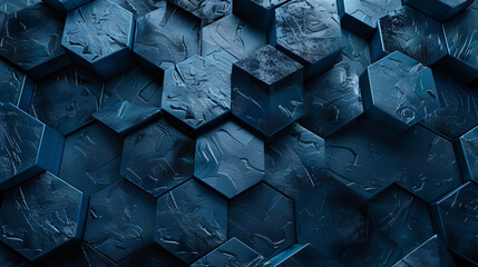 Hexagonal dark blue background texture. 3d illustratio
