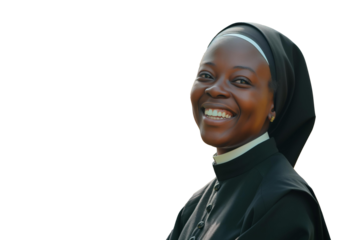  kind, candid, sincere young catholic nun isolated on transparent background object for design, png 