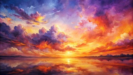 abstract watercolor background sunset sky orange purple