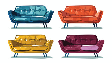 Set of colorful retro sofa. Furniture for an interior