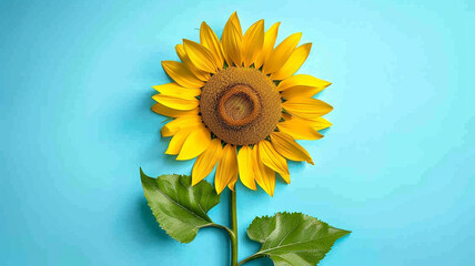 sunflower on blue patel back ground - obrazy, fototapety, plakaty