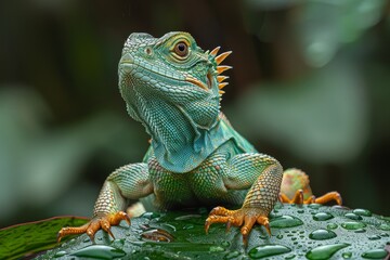 Obraz premium Australian Water Dragon: Perched on a branch overlooking water, capturing its arboreal lifestyle.