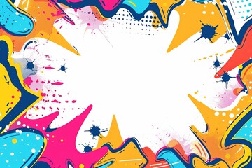 Abstract background with a colorful cartoon comic book style frame, white space in the center, flat design, illustration on a white background