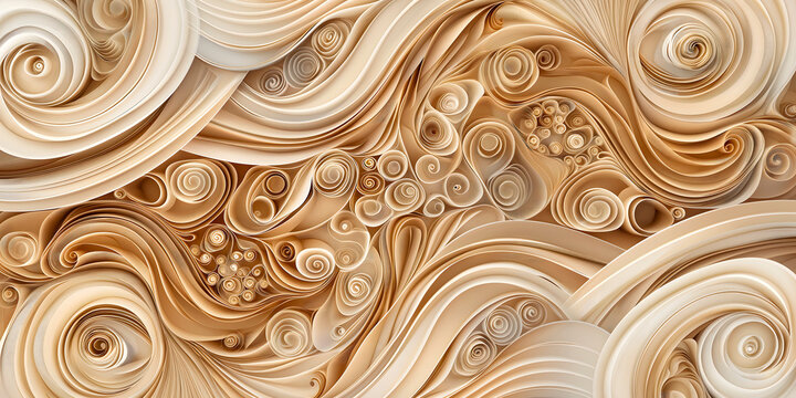 Interesting and unusual abstract background in quilling style, made from paper strips. Suitable for use in art and crafts, business card design, and website backgrounds,delicate light beige palette