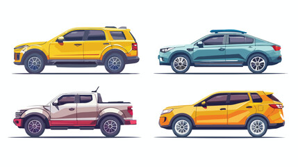 Set of modern cars. Includes hatchback sedan pickup  - obrazy, fototapety, plakaty