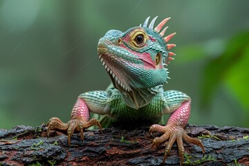 Obraz premium Australian Water Dragon: Perched on a branch overlooking water, capturing its arboreal lifestyle.