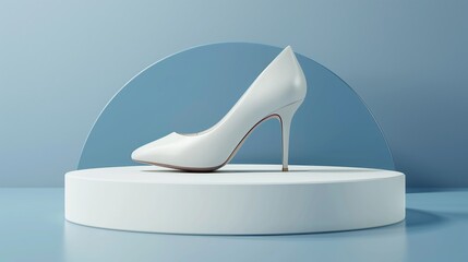 White high heel shoes on the podium product display concept - obrazy, fototapety, plakaty