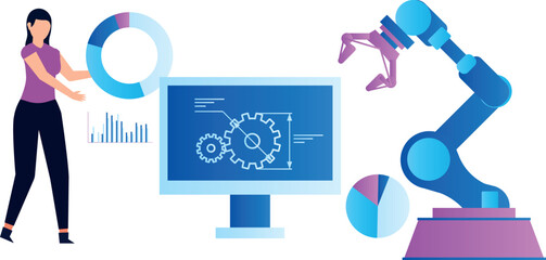 The girl is working on the settings.