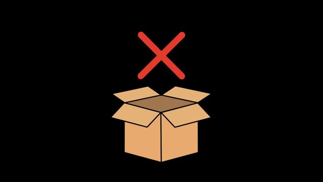 Crossmark on delivery box Animation with transparent background 