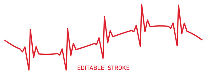 Editable stroke heart diagram, red EKG, cardiogram, heartbeat line vector design to use for healthcare, healthy lifestyle, medical laboratory, cardiology project. 