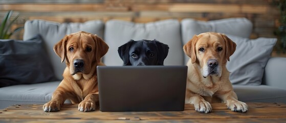 Canine Conference: Dogs Chatting Online with Friends in Virtual Meeting. Concept Dog Social Network, Paws and Pixels, Virtual Paw-ty, Canine Connections