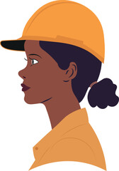 A black woman wearing a yellow helmet. female engineer concept