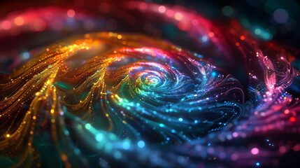 Vibrant digital swirls with glittering particles