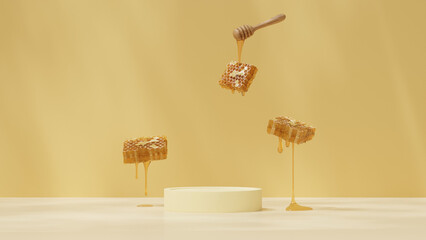 3D background display stand with honeycomb are on podium for product presentation
