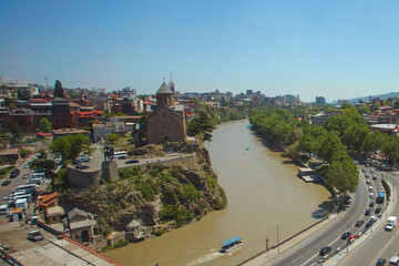 Beautiful landscape of historical Tbilisi and Kura river