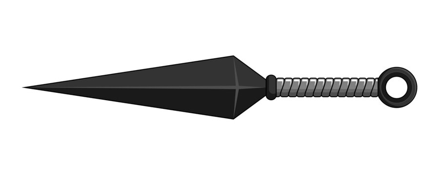 Kunai is a small knife ninja weapon, vector cartoon illustration, ninja weapon kunai, isolated on white background.