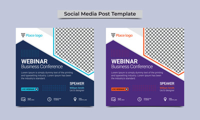 Business conference social media post template. Online live webinar, Webinar conference template and business webinar invitation design.