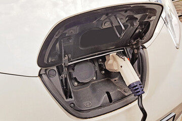 Electric Car Charging close up