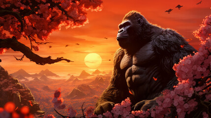 cute kingkong with flowers on background