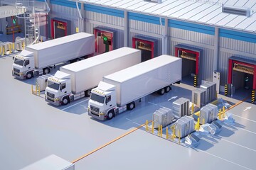 A group of trucks are parked in front of a building, illustrating a temperature-controlled supply chain. Generative AI