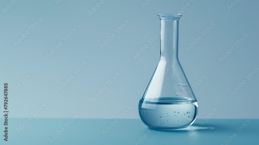 Poster an erlenmeyer conical flask with solution in a chemistry laboratory.